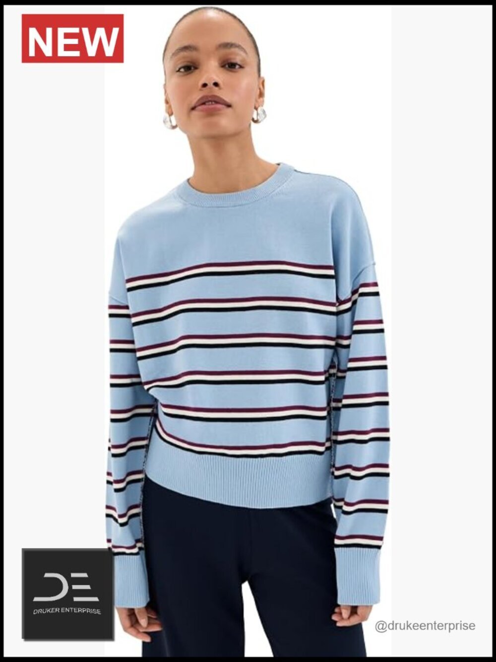 Boxy Striped Crew Neck Long Sleeve Pullover Tee
